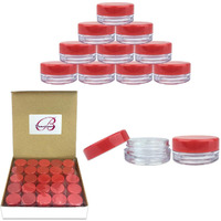 Beauticom 3G/3Ml (0.1 Fl Oz) Round Clear Plastic Jars With Round Top Lids For Creams, Lotions, Make Up, Powders, Glitters, And More... (Color: Red Lid Quantity: 50 Pieces)