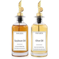 Pafusen 2 Pack Olive Oil Dispenser Bottle, 12 Oz Oil Bottles For Kitchen, Glass Oil Coffee Syrup Dispenser, Simple Syrup Bottles With 2 Auto Flip Olive Oil Pourers, Gold