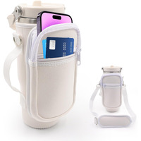 For Stanley Iceflow Flip Straw Tumbler 30 Oz, Water Bottle Cup Holder Cover Carrier Sling Bag With Strap, Pouch Pocket For Phone / Accessories, Add Handle For Stanley Flip Straw, Neoprene (White)