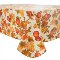 Vinyl Tablecloth With Flannel Backed Waterproof Oil-Proof Pvc Table Cloth Wipeable Spill-Proof Plastic Table Cover For Indoor And Outdoor(Grape&Fruit, 60 X 60 Inch Square)