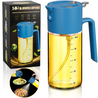 Oil Sprayer For Cooking, 2025 Large Advanced Olive Oil Dispenser Bottle,500Ml/17Oz Glass Olive Oil Sprayer,2 In 1 Even Spray With Portion Control For Kitchen, Air Fryer, Salad, Bbq - Blue