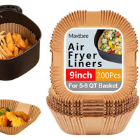9 Inch Air Fryer Paper Liner Disposable, 200Pcs Non-Stick, Oil-Proof & High-Temperature Resistant Square Baking Parchment Paper For Air Fryer, Microwave And Oven(Bottom Is 8 Inch)