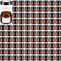 Layhit 2 Oz Amber Jars With Lids, Empty Round Cosmetic Jars Travel Storage Jar With Inner Liners White Labels For Scrubs, Lotions, Cosmetic,Spice,Powder And Ointments(Amber,Black Lid)