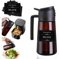 Ourcabecue Oil Sprayer For Cooking, 16Oz Glass Olive Oil Dispenser Bottle For Kitchen Gadgets, 2 In 1 Spray And Pour Dark Brown Bottle With Stickers For Air Fryer, Salad