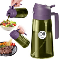 Yarramate 16Oz/470Ml Dark Green Oil Sprayer For Cooking With Stickers, Food-Grade Premium 2 In 1 Olive Oil Dispenser Bottle For Kitchen Gadgets, Air Fryer, Salad, Frying, Bbq (Purple)