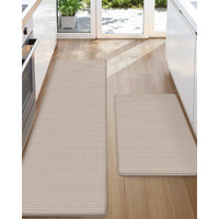 Color&Geometry Anti Fatigue Cushion Padded Kitchen Mat For Floor - 17X29+17X59,Easy Clean, Water & Oil Proof, Anti Slip, Foam Rubber Runner Rug For Front Sink Comfort Standing,Dark Beige Set Of 2