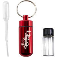 Anointing Oil Bottle Accessory Kit, Red Keychain Container, Plastic Eyedropper & Small Empty Glass Vial, Screw Top Metal Holder, Protective Travel Set For Holy Oils, Botellas Para Aceite Ungido