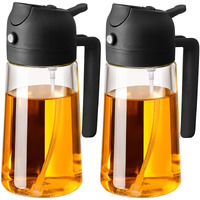 Sweet View 2Pcs Oil Sprayer For Cooking, 470Ml 2 In 1 Sprayr & Pour, Glass Olive Oil Dispenser Pourer For Kitchen, Air Fryer, Cooking, Salad, Bbq (Black,Black)