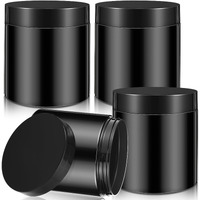 Patelai 4 Pieces Round Wide-Mouth Leak Proof Plastic Container Jars With Lids For Travel Storage Makeup Beauty Products Face Creams Oils Salves Ointments Diy Making(16 Ounce,Pure Black)