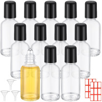 Sumind 12 Pcs 30Ml Roller Glass Bottle Essential Oil With Stainless Steel Refillable Sample Container Brown Empty Roller Bottle Applicator With Funnel Sticker For Travel(Clear)