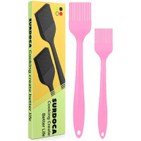Surdoca Silicone Pastry Basting Brush - 2Pcs 10 + 8 In Heat Resistant Brush For Baking Cooking Food, Bpa Free Kitchen Brush For Sauce Butter Oil, Stainless Steel Core Design For Barbecue Bbq Grilling
