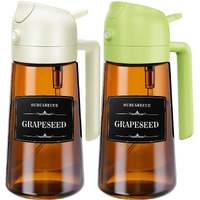 Ourcabecue Kitchen Upgraded Made Oil Sprayer For Cooking, Dark Brown 2 In 1 Spray And Pour Mist Olive Oil Dispenser 16Oz 470Ml Glass Oil Spray Bottle, Air Fryer (White+Green)