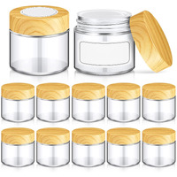 Layhit 12 Pcs Glass Jars With Lids Clear Small Jars With Plastic Woodgrain Lids, White Labels And Inner Liners Empty Round Cosmetic Containers For Creams Lotions Powder Candle Making (2Oz/ 60Ml)