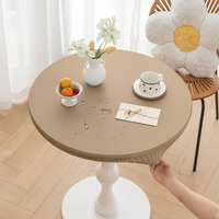 Huierxun Round Fitted Pu Tablecloth With High Elastic Edge 47 Inch Dia Waterproof Oil Proof Table Cloth Anti-Scald Stain-Resistant Wipeable Table Cover For Indoor Outdoor Picnic (Cream Coffee,47""Dia)