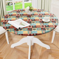 Misaya Round Fitted Tablecloth With Elastic Edge, 100% Waterproof Oil Proof Plastic Table Cover, Vinyl Flannel Backed Tablecloth Fits 36""-44"" Round Tables For Dinner, Outdoor, Picnic, Patterned Cups