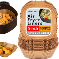 9 Inch Air Fryer Liners Disposable, 400Pcs Air Fryer Paper Liners, Oil-Proof & High-Temperature Resistant Parchment Baking Paper For Air Fryer, Microwave And Oven(Bottom Is 9 Inch)