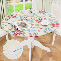 Misaya Round Fitted Tablecloth With Elastic Edge, 100% Waterproof Oil Proof Plastic Table Cover, Vinyl Flannel Backed Tablecloth Fits 57""-66"" Round Tables For Dinner, Outdoor, Picnic, Butterfly