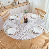Nlmuvw Round Fitted Vinyl Tablecloth With Elastic Edge 100% Waterproof Oil Proof Super Elastic Table Cloth Wipe Clean Table Cover For Indoor And Outdoor, Bohemian, 37""- 54""