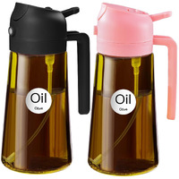 Yarramate 2Pcs 16Oz/470Ml Dark Brown Oil Sprayer For Cooking With Stickers, Food-Grade Premium 2 In 1 Olive Oil Dispenser Bottle For Kitchen Gadgets, Air Fryer, Salad, Frying, Bbq (Pink&Black)
