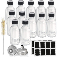 Hadatido 12Pack 4Oz Glass Bottles With Caps,Wellness Shot Jar Sample Bottles For Bourbon Whiskey,Liquor,Potion,Oils,Vanilla Extract,Tincture,Hot Sauce,Syrup,Juice,With Funnels,Labels,Brush,No Leakag
