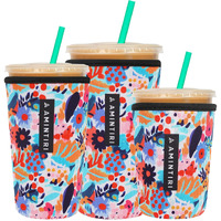 3 Pack Reusable Sleeve For Iced Coffee Cup, Coffee Neoprene Sleeve For Iced&Hot Drinks, Coffee Sleeve Compatible With Starbucks, Dunkin Coffee Cup. (Abstract Oil Flower)