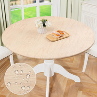 Misaya Round Fitted Tablecloth With Elastic Edge, 100% Waterproof Oil Proof Plastic Table Cover, Vinyl Flannel Backed Tablecloth Fits 45""-56"" Round Tables For Dinner, Outdoor, Picnic, Wood