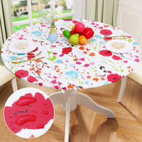 Misaya Round Fitted Tablecloth With Elastic Edge, 100% Waterproof Oil Proof Plastic Table Cover, Vinyl Flannel Backed Tablecloth Fits 25""-30"" Round Tables For Dinner, Outdoor, Picnic, Flowers
