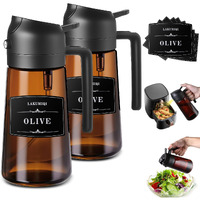 Lakumiqi 2-In-1 Glass Oil Dispenser & Sprayer - 16Oz/470Ml Leakproof Bottle For Cooking, Air Fryer, Bbq, Baking, Salad (Light-Blockage Black 2Pc)