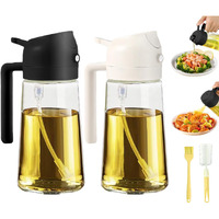 Plapitate 2Pcs Oil Sprayer For Cooking, 16Oz/470Ml Oil Dispenser For Kitchen, 2 In 1 Olive Oil Dispenser Bottle For Kitchen Gadgets, Air Fryer, Salad, Bbq (Black, Ivory)