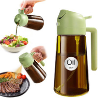 Yarramate 16Oz/470Ml Light Blocking Oil Sprayer For Cooking With Stickers, Food-Grade 2 In 1 Olive Oil Dispenser Bottle For Kitchen, Premium Dark Amber Glass Oil Bottle For Air Fryer, Bbq(Green)