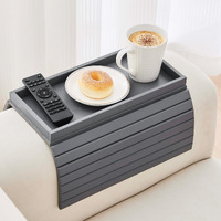 Gehe Bamboo Sofa Arm Tray, Foldable Couch Arm Tray Side Table, Anti-Falling Armrest Tables Cup Holder For Snacks, Drinks, Beers, Phone, Control, Flexible And Portable, Anti-Slip Bottom
