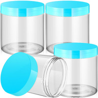 Patelai 4 Pieces Round Wide-Mouth Leak Proof Plastic Container Jars With Lids For Travel Storage Makeup Beauty Products Face Creams Oils Salves Ointments Diy Making(16 Ounce,Blue)