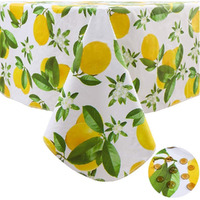 Vinyl Tablecloth With Flannel Backed Waterproof Oil-Proof Pvc Table Cloth Wipeable Spill-Proof Plastic Table Cover For Indoor And Outdoor(Lemon, 60 X 102 Inch Rectangle)