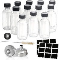Hadatido 12Pack 2Oz Sample Bottles With Caps,Wellness Glass Shot Bottles For Bourbon Whiskey,Liquor,Juice,Potion,Oils,Vanilla Extract,Tincture,Hot Sauce,Syrup,With Funnels,Labels,Brush,No Leakag