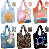 Beegreen Oil Painting Reusable Grocery Bags 6 Pack, Heavy Duty Totes For Women, Foldable Grocery Bag Large Shopping Totes With Handles For Work, Travel, Gift, Polyester Washable Reusable Tote Bag