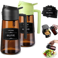 Lakumiqi 2-In-1 Glass Oil Dispenser & Sprayer - 16Oz/470Ml Leakproof Bottle For Cooking, Air Fryer, Bbq, Baking, Salad (Light-Blockage Black And Green)