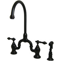 Kingston Brass Ks7795Albs English Country Bridge Kitchen Faucet With Brass Sprayer, 7-3/4 Inch Spout Reach, Oil Rubbed Bronze