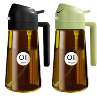 Yarramate 2Pcs 16Oz/470Ml Oil Sprayer For Cooking With Stickers, Food-Grade 2 In 1 Olive Oil Dispenser Bottle For Kitchen, Premium Dark Amberglass Oil Bottle For Air Fryer, Bbq (Black & Green)