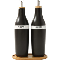 Homcdaly Olive Oil And Vinegar Dispenser Set, Two 16Oz Ceramic Oil Dispenser For Kitchen, Kitchen Dispenser Bottle For Evoo Vinegar Syrups, Modern Farmhouse Design| Set Of 2 - Black