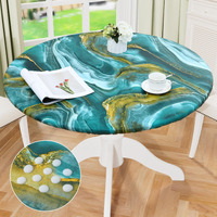 Misaya Round Fitted Tablecloth With Elastic Edge, 100% Waterproof Oil Proof Plastic Table Cover, Vinyl Flannel Backed Tablecloth Fits 36""-44"" Round Tables For Dinner, Outdoor, Picnic, Ripples