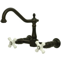 Kingston Brass Ks1245Px Heritage Two-Handle Wall Mount Bridge Kitchen Faucet, 8-1/2-Inch, Oil Rubbed Bronze