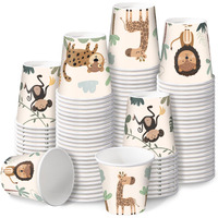Ruspepa 3 Oz Bathroom Cups, Kids Disposable Paper Cups - 100 Pack Lovely Animals Printed - Monkey Lion Giraffe Leopard Design Mini Mouthwash Rinse Paper Cups For Home Bathroom, Picnic, Party