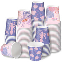 Ruspepa 3 Oz Bathroom Cups, Kids Disposable Paper Cups - 100 Pack Set Pink Purple Ocean Printed - Mini Mouthwash Rinse Paper Cups For Home Bathroom, Picnic, Bbq, Travel And Party