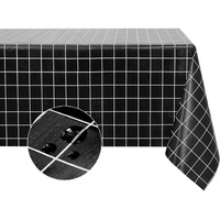 Romanstile Rectangle Plastic Tablecloth, 100% Waterproof Oil-Proof Checkered Pvc Table Cloths, Heavy Duty Vinyl Table Covers For Dining, Camping, Picnic, Outdoor - 54 X 108 Inch, Black