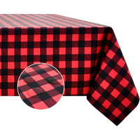 Romanstile Rectangle Vinyl Pvc Tablecloth, 100% Waterproof Buffalo Plaid Plastic Table Cloth, Oil Proof Heavy Duty Wipeable Table Covers For Dining/Camping/Picnic/Outdoor - 52 X 70, Black And Red