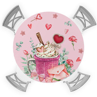 Valentine's Day Elastic Round Tablecloth, Pink Cappuccino Cup Love Heart Fitted Tablecloths For Round Table Oil-Proof Waterproof Table Cloth For Wedding Anniversary (Fit For 36"" - 44"" Round Tables)