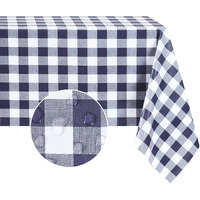 Romanstile Rectangle Vinyl Pvc Tablecloth, 100% Waterproof Buffalo Plaid Plastic Table Cloth, Oil Proof Heavy Duty Wipeable Table Covers For Dining/Camping/Picnic/Outdoor - 52 X 70, Navy Blue