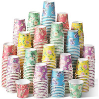 Tiamon 500 Pcs Floral Tasting Paper Cups 2Oz Disposable Mouthwash Cup Mini Flower Beverage Drinking Teacup For Adult Kitchen Bathroom Picnic Travel Events Party Supplies Favors, 5 Colors