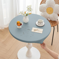 Huierxun Round Fitted Pu Tablecloth With High Elastic Edge 31 Inch Dia Waterproof Oil Proof Table Cloth Anti-Scald Stain-Resistant Wipeable Table Cover For Indoor Outdoor Picnic (Blue,31"" Dia)