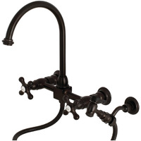 Kingston Brass Ks1295Axbs Restoration 8-Inch Centerset Wall Mount Kitchen Faucet With Brass Sprayer, Oil Rubbed Bronze